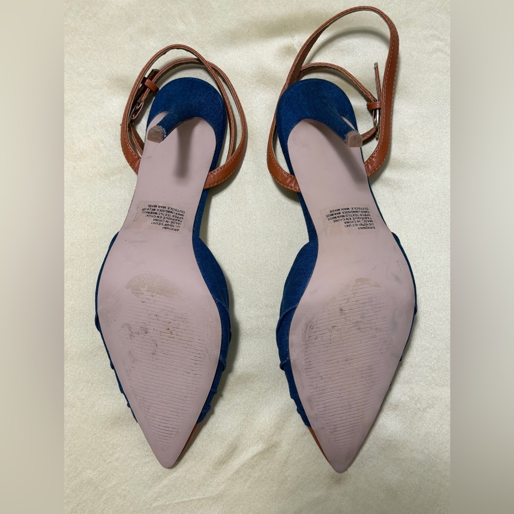 ShoeDazzle Brionna Denim Pointed Toe With Cap Ankle Strap Stiletto Heels Size 10 - Picture 5 of 9